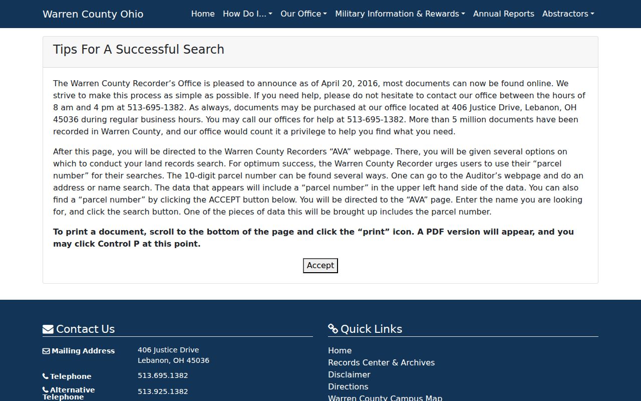 Clearcreek Township residents directory Warren County Recorder search guidance
