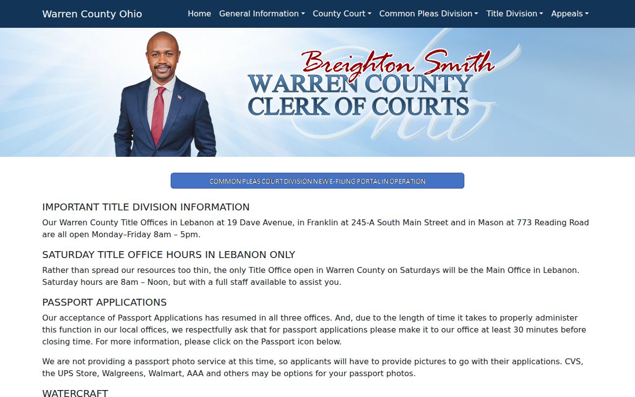 Clearcreek Township residents directory Warren County Clerk of Courts screen