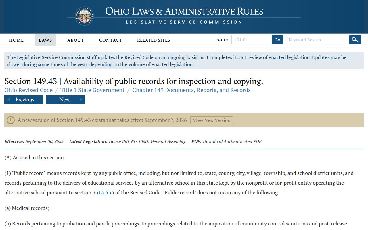 Clearcreek Township residents directory Ohio Public Records Act text