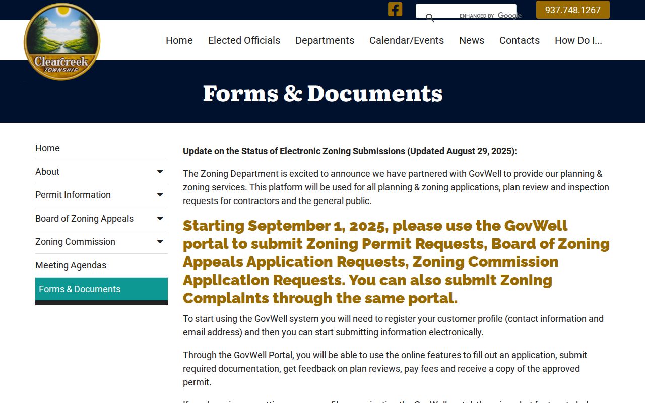 Clearcreek Township residents directory zoning and GovWell records screen