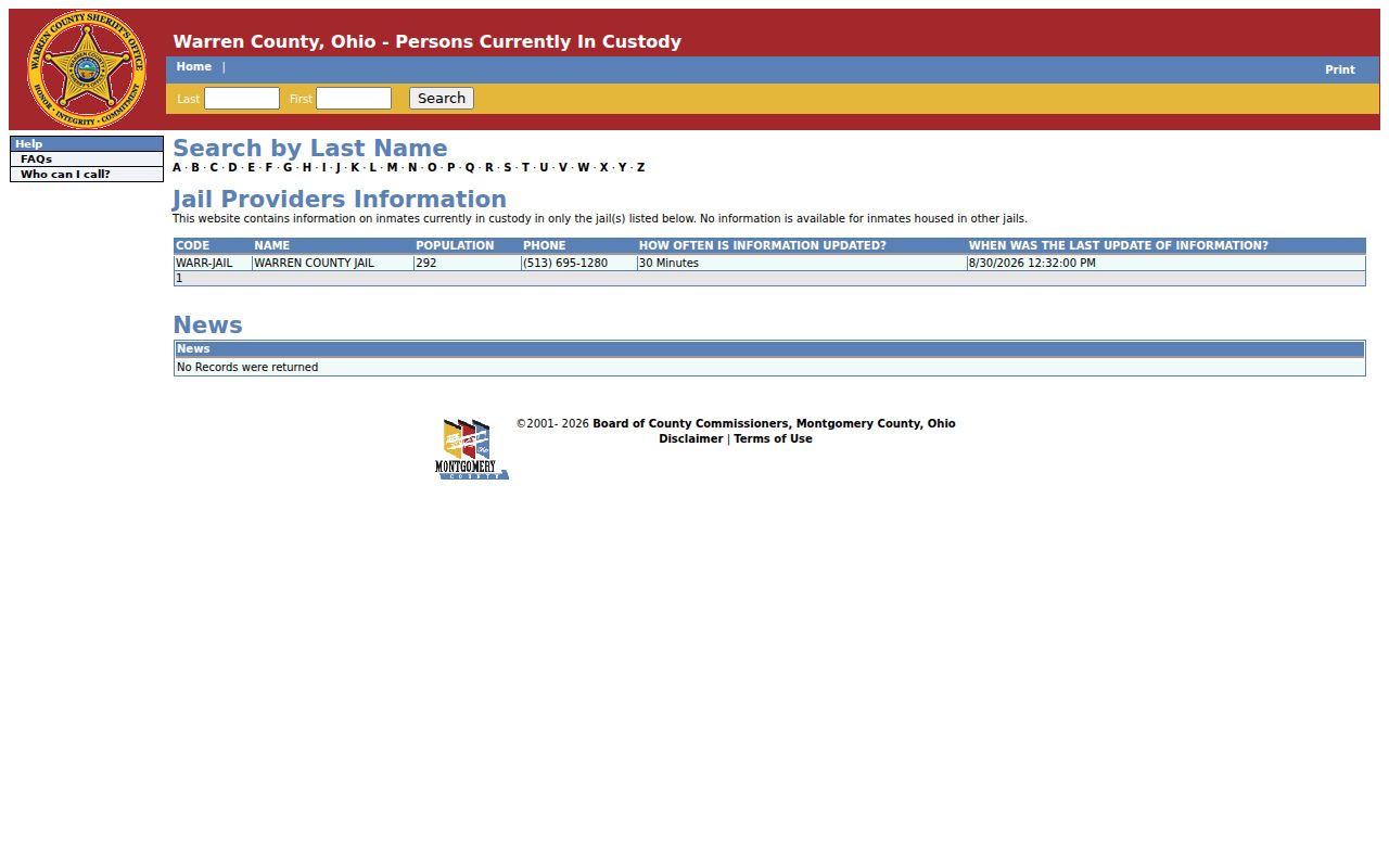 Clearcreek Township neighbors page Warren County Jail current custody search limits
