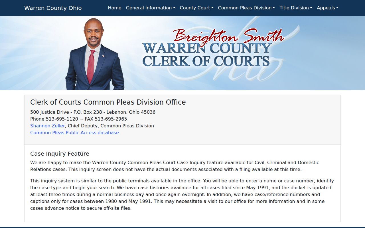 Clearcreek Township resident lookup Common Pleas case inquiry guidance