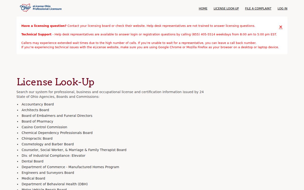 Clearcreek Township resident lookup Ohio professional license verification