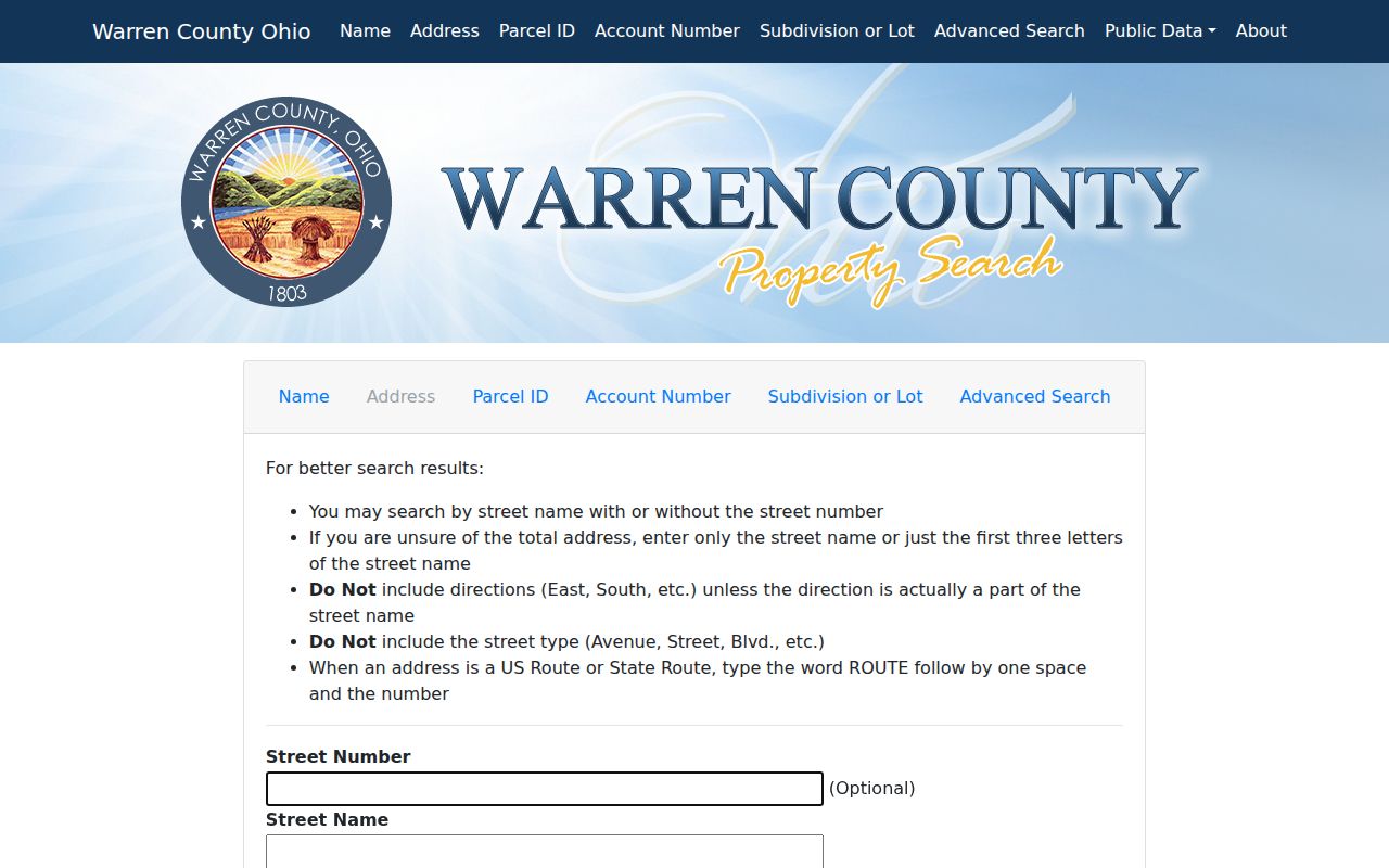 Clearcreek Township street directory by-address Warren County Auditor search