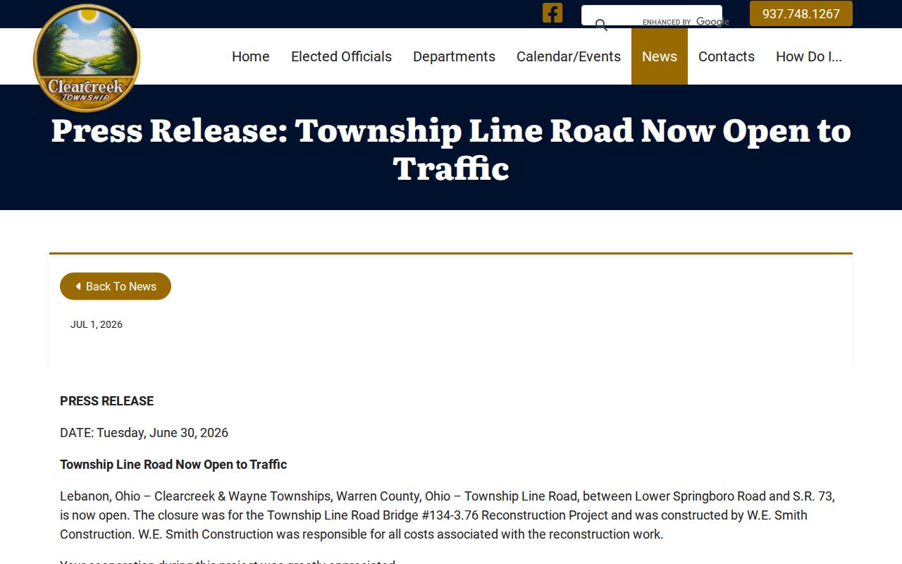 Clearcreek Township street directory Township Line Road geography update