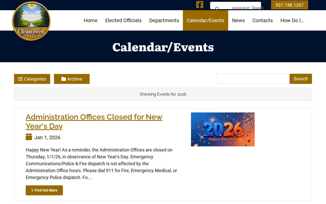 Clearcreek Township ZIP code directory context from the Township community calendar